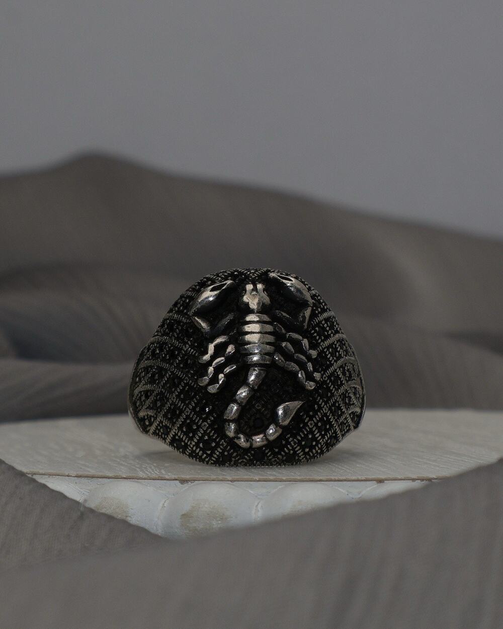 Scorpion Sterling Silver Black Micro Stone Men’s Ring 9.4G / Sz 11